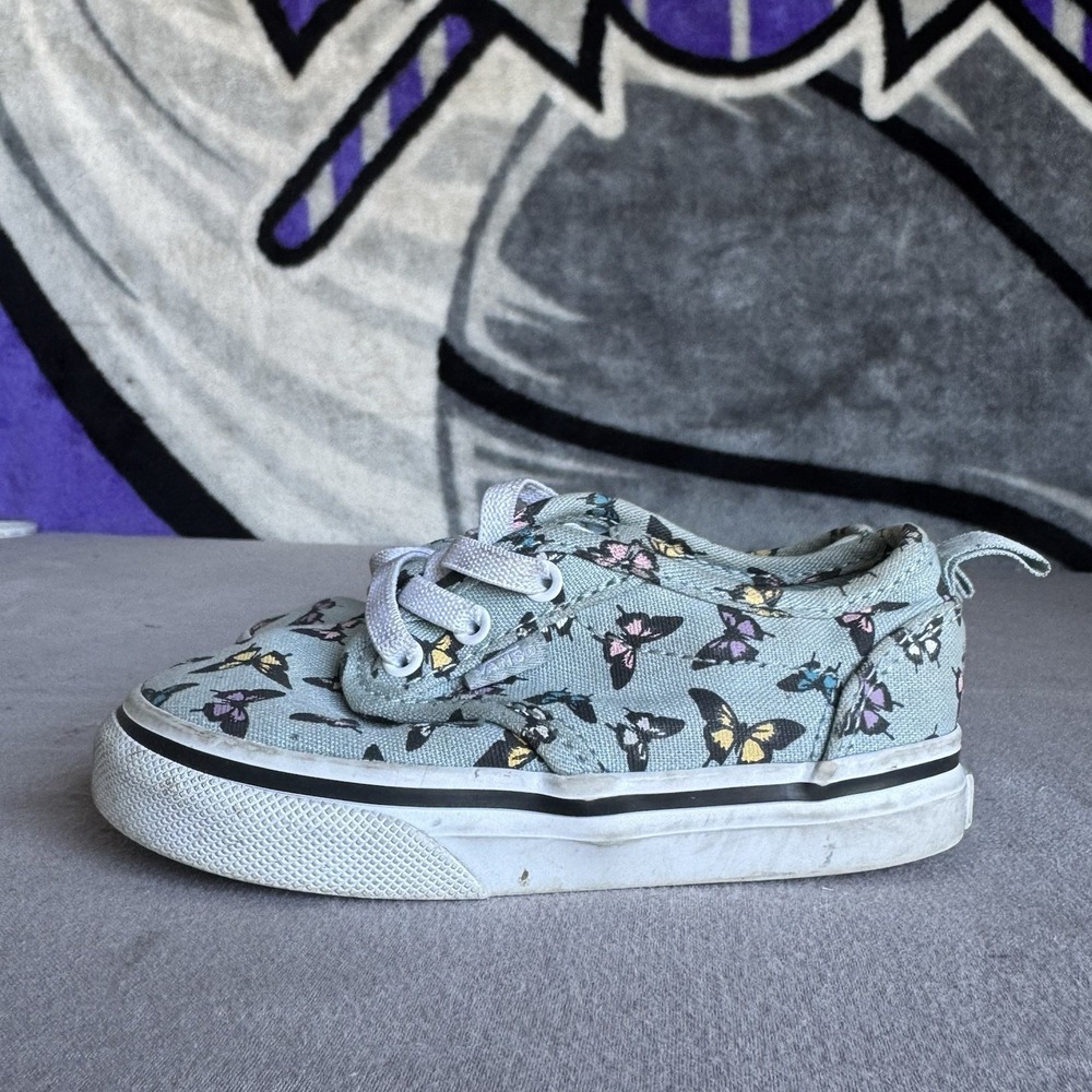 Size 6c - Vans Atwood Sneakers Kids Blue Butterfly Print Canvas Skate Shoes